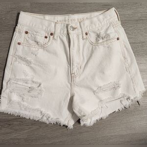 American Eagle Outfitters White Distressed High-Rise Denim Shorts, Size 4